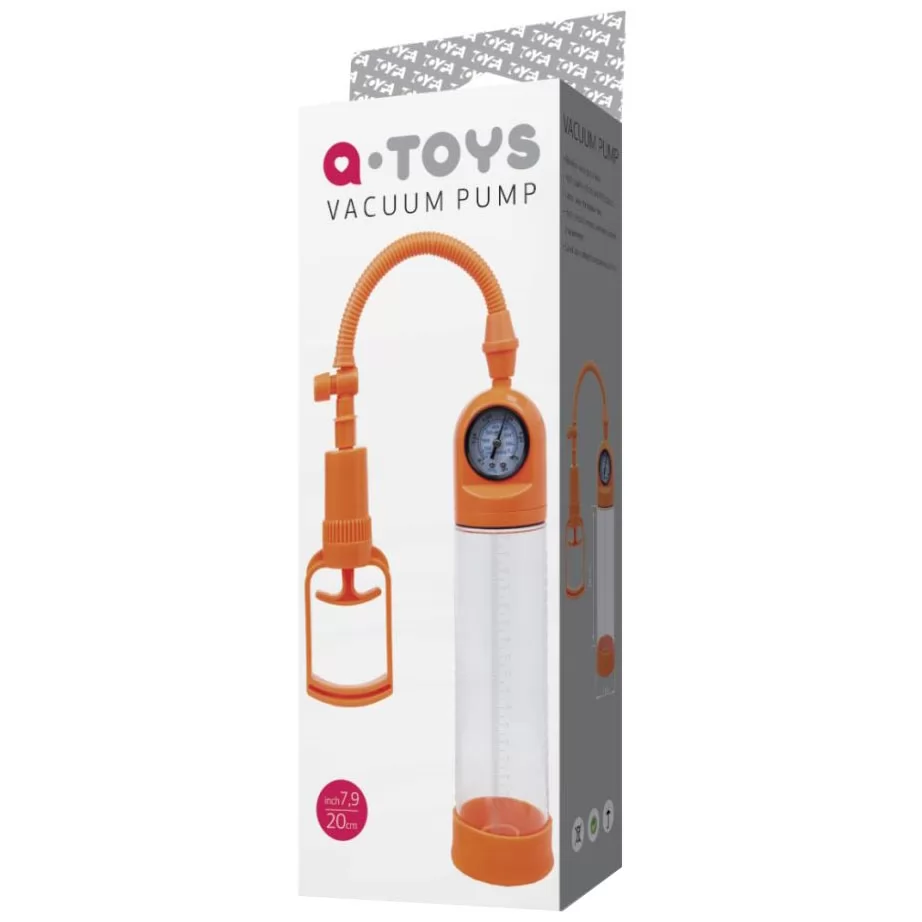 ОРАНЖЕВАЯ ВАКУУМНАЯ ПОМПА A-TOYS С МАНОМЕТРОМ И ПРОЗРАЧНОЙ КОЛБОЙ. Вид 2.