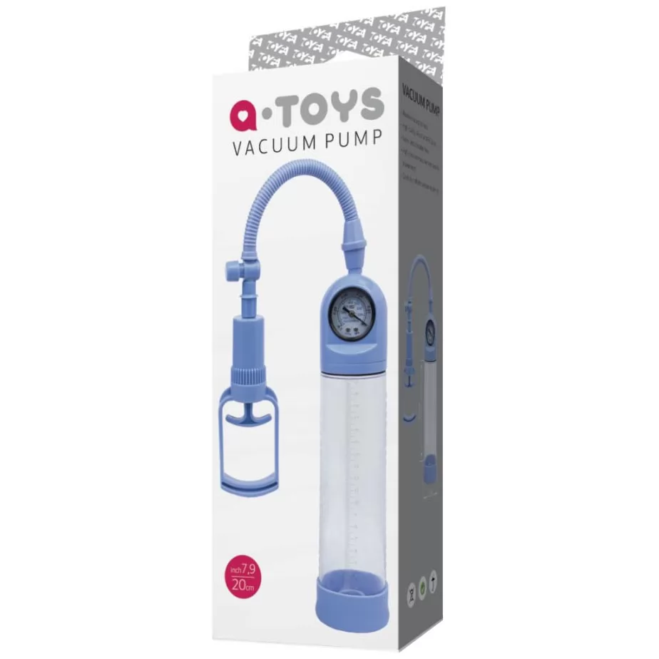 ГОЛУБАЯ ВАКУУМНАЯ ПОМПА A-TOYS С МАНОМЕТРОМ И ПРОЗРАЧНОЙ КОЛБОЙ. Вид 2.