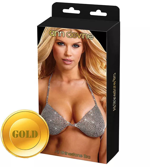 БЮСТГАЛЬТЕР ИЗ ЗОЛОТИСТЫХ КРИСТАЛЛОВ ALL RHINESTONE BRA. Вид 1.