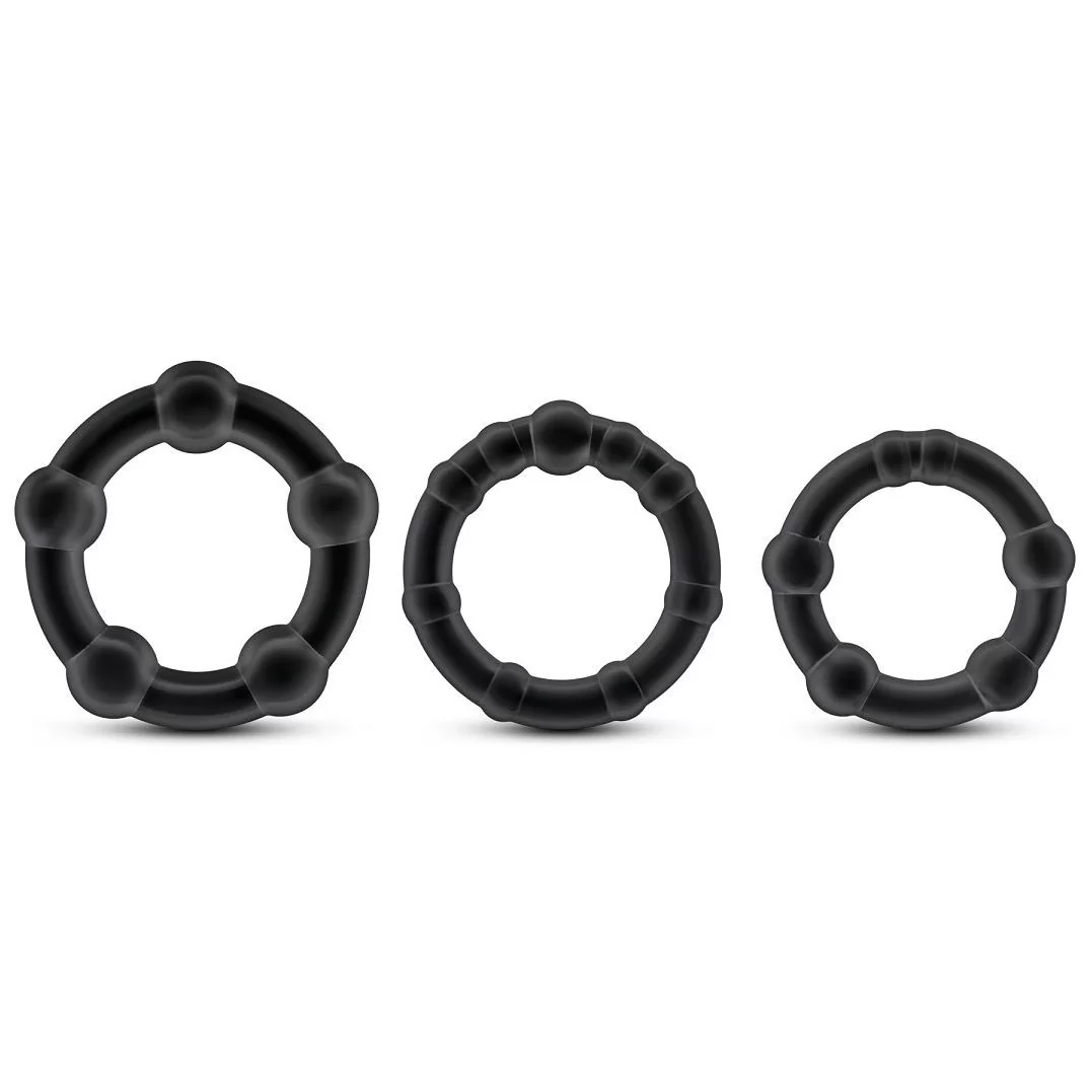 НАБОР ЧЁРНЫХ ЭРЕКЦИОННЫХ КОЛЕЦ STAY HARD BEADED COCKRINGS. Вид 1.