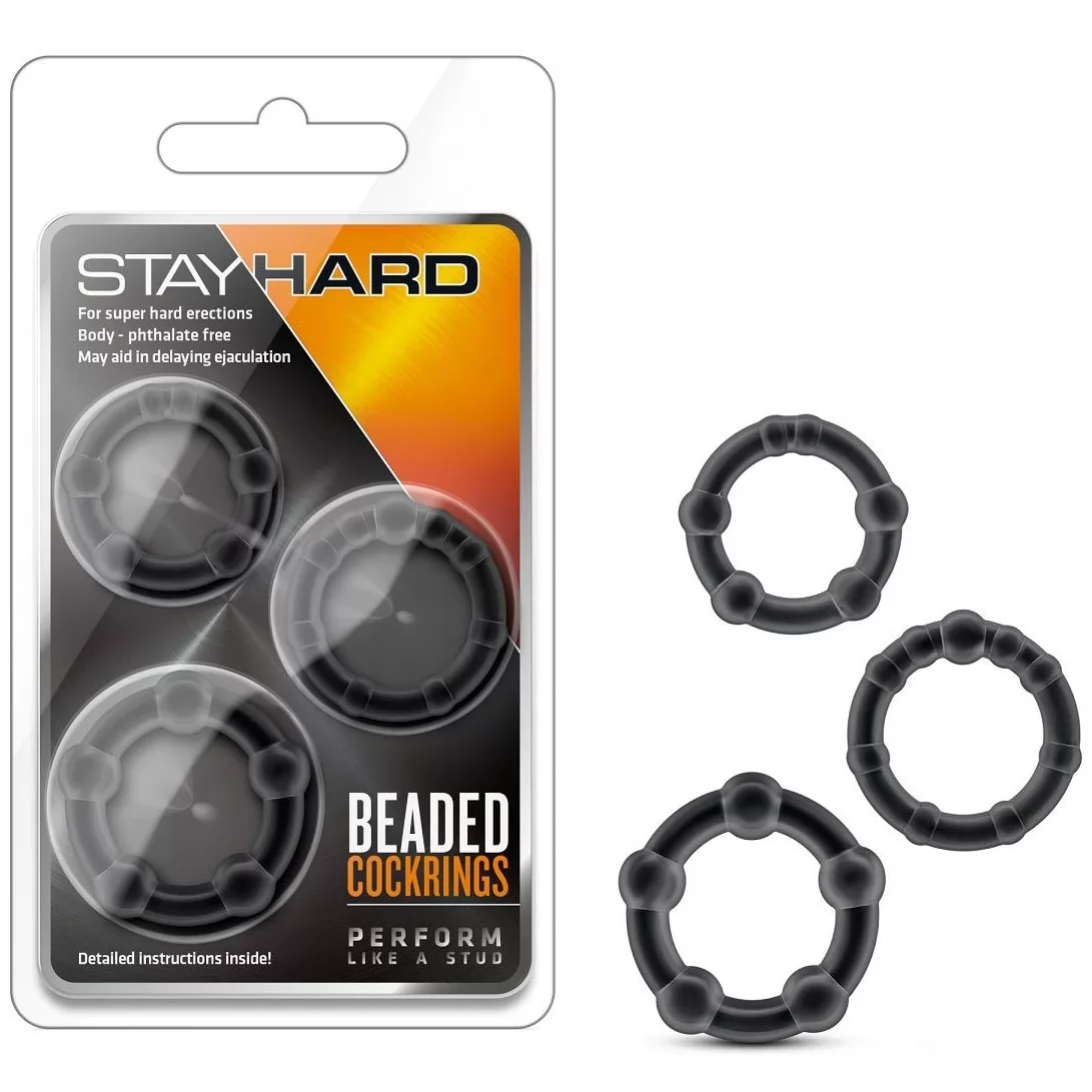 НАБОР ЧЁРНЫХ ЭРЕКЦИОННЫХ КОЛЕЦ STAY HARD BEADED COCKRINGS. Вид 2.
