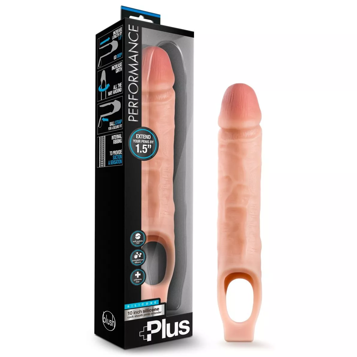 ТЕЛЕСНЫЙ РЕАЛИСТИЧНЫЙ ФАЛЛОУДЛИНИТЕЛЬ 10 INCH SILICONE COCK SHEATH PENIS EXTENDER 25,4 СМ. Вид 1.