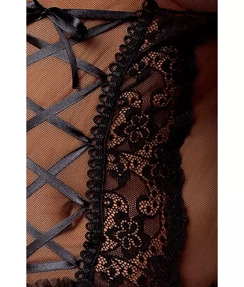СЕКСУАЛЬНЫЙ КОРСАЖ MARCELLE СО ШНУРОВКОЙ СПЕРЕДИ (L-XL, ЧЕРНЫЙ). Вид 2.