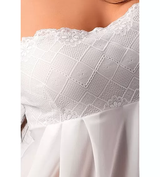 ПОЛУПРОЗРАЧНАЯ ТЮЛЕВАЯ СОРОЧКА NICOLETTE (L-XL, БЕЛАЯ). Вид 2.