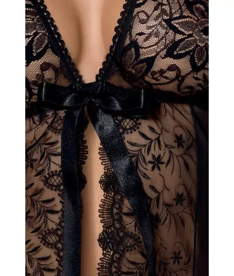 КРУЖЕВНОЙ ПЕНЬЮАР JESSIE (XXL-XXXL, ЧЕРНЫЙ). Вид 2.