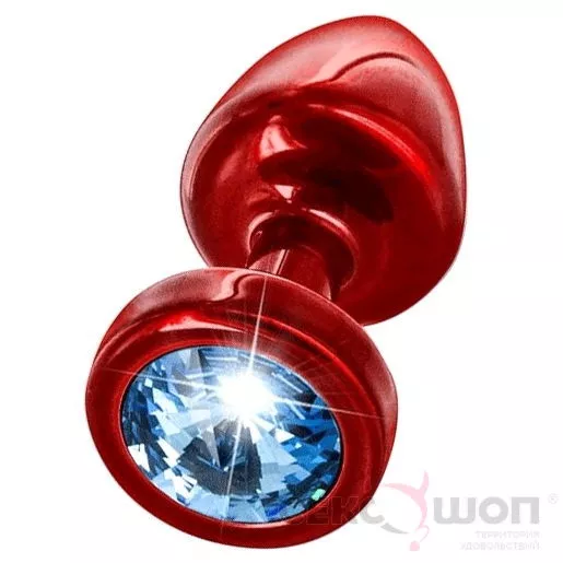 МАЛЕНЬКАЯ АНАЛЬНАЯ ПРОБКА С ГОЛУБЫМ СТРАЗОМ ANNI ROUND RED Т1 BLUE. Вид 1.