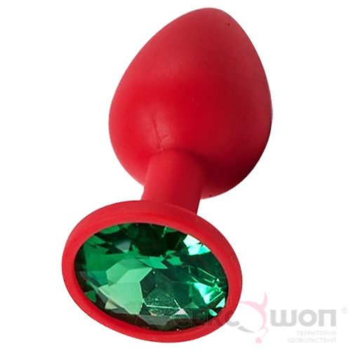 Силиконовая анальная втулка с зеленым камнем (красная). Вид 1.