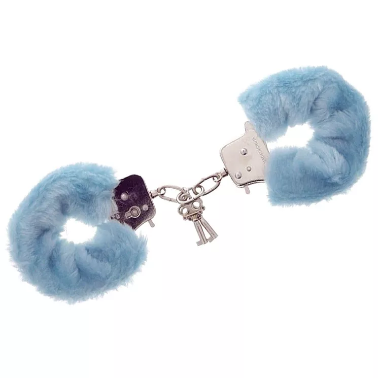 ГОЛУБЫЕ МЕХОВЫЕ НАРУЧНИКИ METAL HANDCUFF WITH PLUSH BLUE. Вид 1.