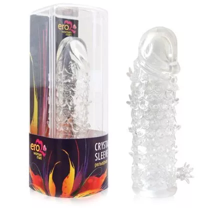 ЗАКРЫТАЯ ПРОЗРАЧНАЯ РЕЛЬЕФНАЯ НАСАДКА CRYSTAL SLEEVE 13 СМ. Вид 1.