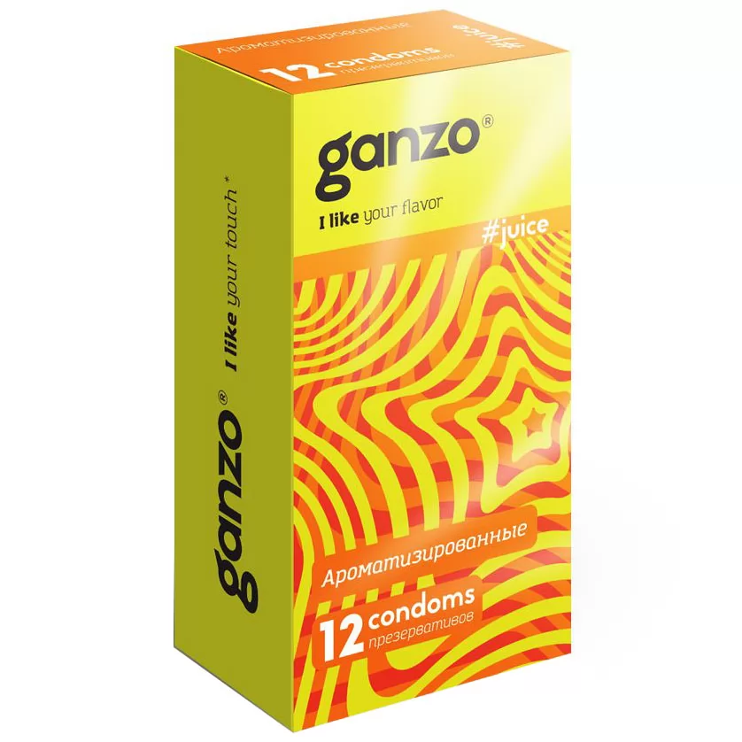 АРОМАТИЗИРОВАННЫЕ ПРЕЗЕРВАТИВЫ GANZO JUICE (12 ШТ.). Вид 1.