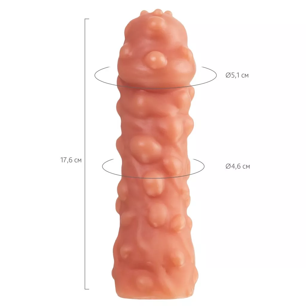 НАСАДКА НА ФАЛЛОС С КРУПНЫМИ БУГОРКАМИ COCK SLEEVE 003 SIZE L 17,6 СМ. Вид 7.