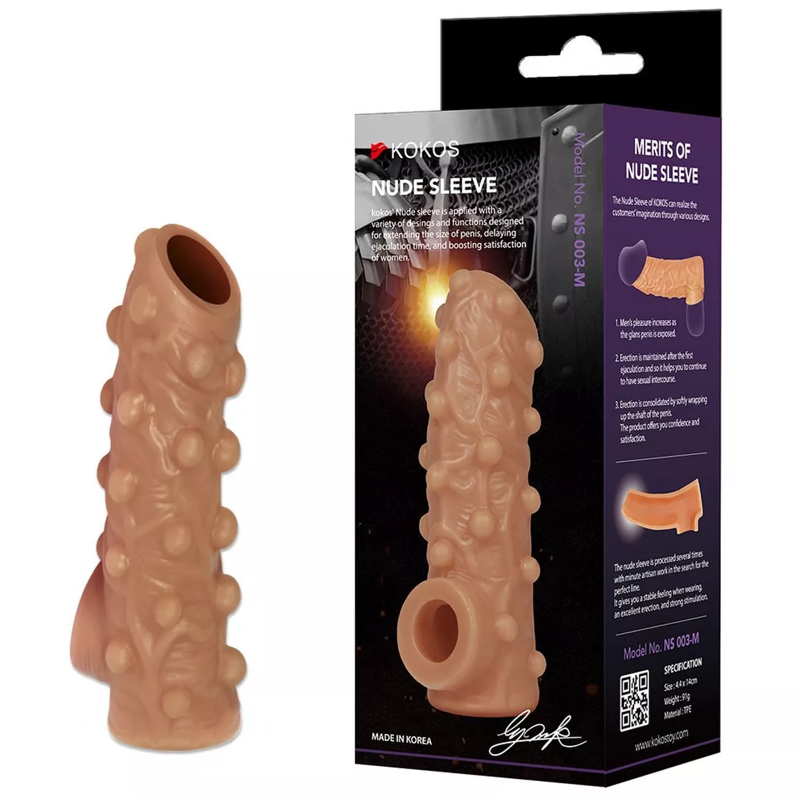 НАСАДКА С БУГОРКАМИ И ОТКРЫТОЙ ГОЛОВКОЙ NUDE SLEEVE L 14 СМ. Вид 4.