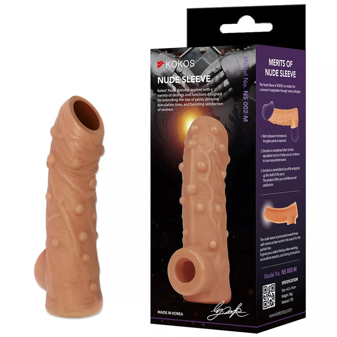 НАСАДКА С ПУПЫРЫШКАМИ И ОТКРЫТОЙ ГОЛОВКОЙ NUDE SLEEVE M 12 СМ. Вид 1.