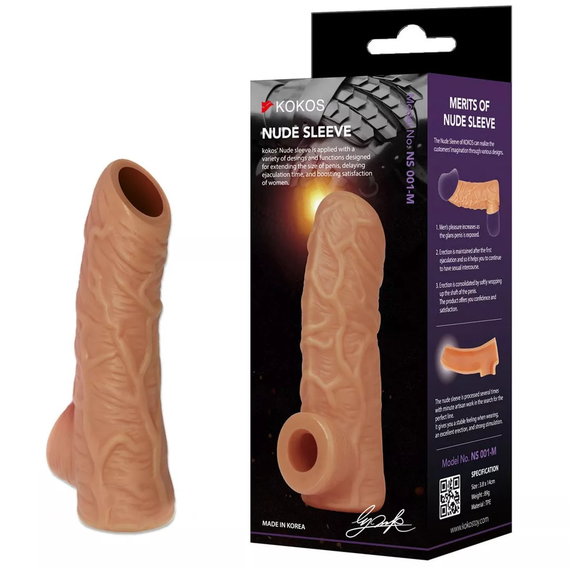 ОТКРЫТАЯ НАСАДКА-РЕАЛИСТИК С ПОДХВАТОМ МОШОНКИ NUDE SLEEVE M 12 СМ. Вид 1.