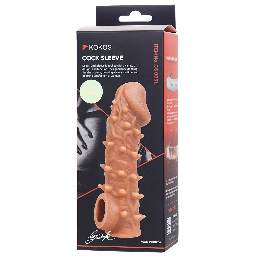 ТЕЛЕСНАЯ ЗАКРЫТАЯ НАСАДКА С ПУПЫРЫШКАМИ COCK SLEEVE 005 SIZE L 17,6 СМ. Вид 9.