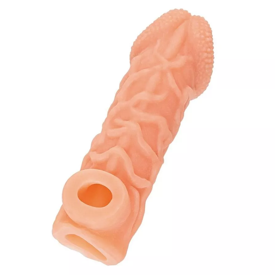 ТЕЛЕСНАЯ ЗАКРЫТАЯ НАСАДКА С ВЕНКАМИ COCK SLEEVE 006 SIZE S 13,8 СМ. Вид 2.