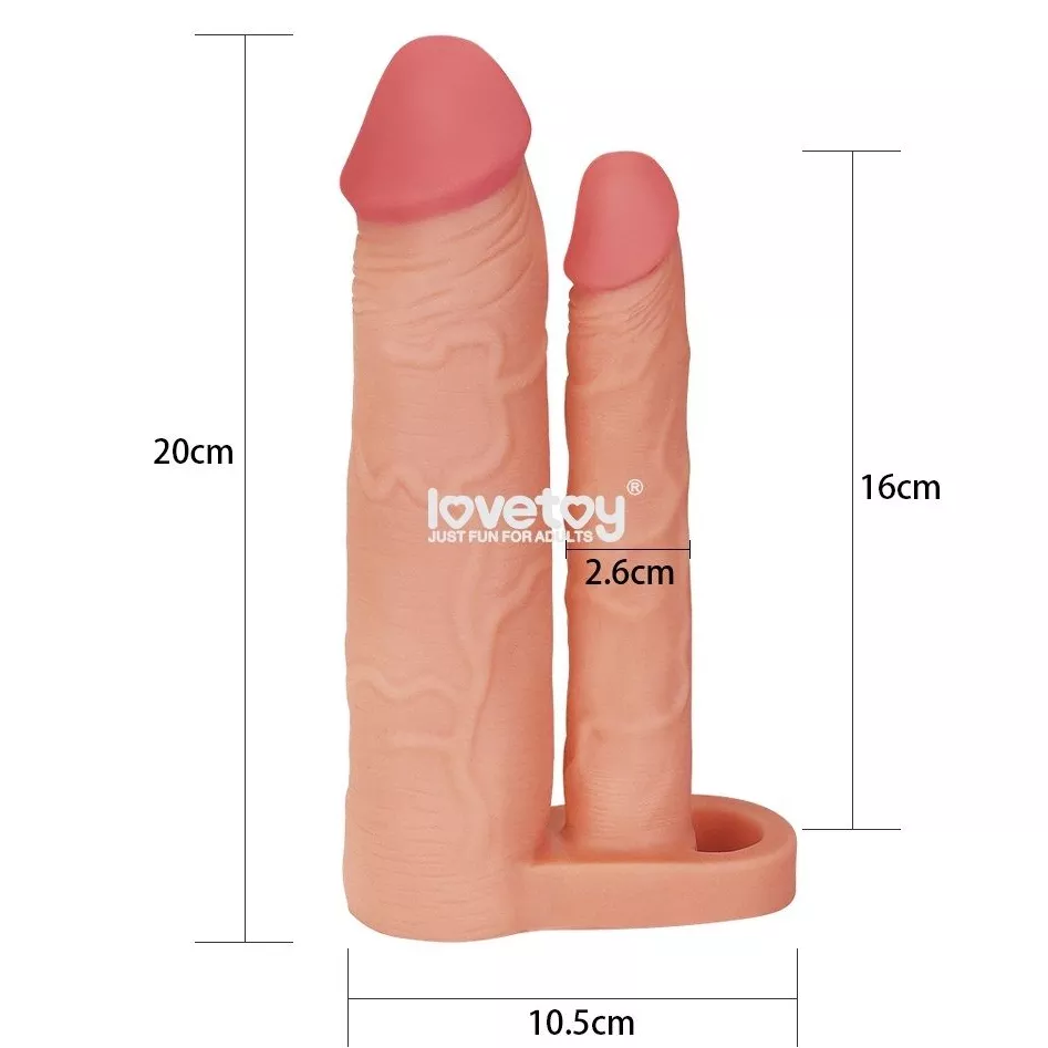 ТЕЛЕСНАЯ НАСАДКА ДЛЯ ДВОЙНОГО ПРОНИКНОВЕНИЯ ADD 2 PLEASURE X TENDER DOUBLE PENIS SLEEVE 20 СМ. Вид 3.
