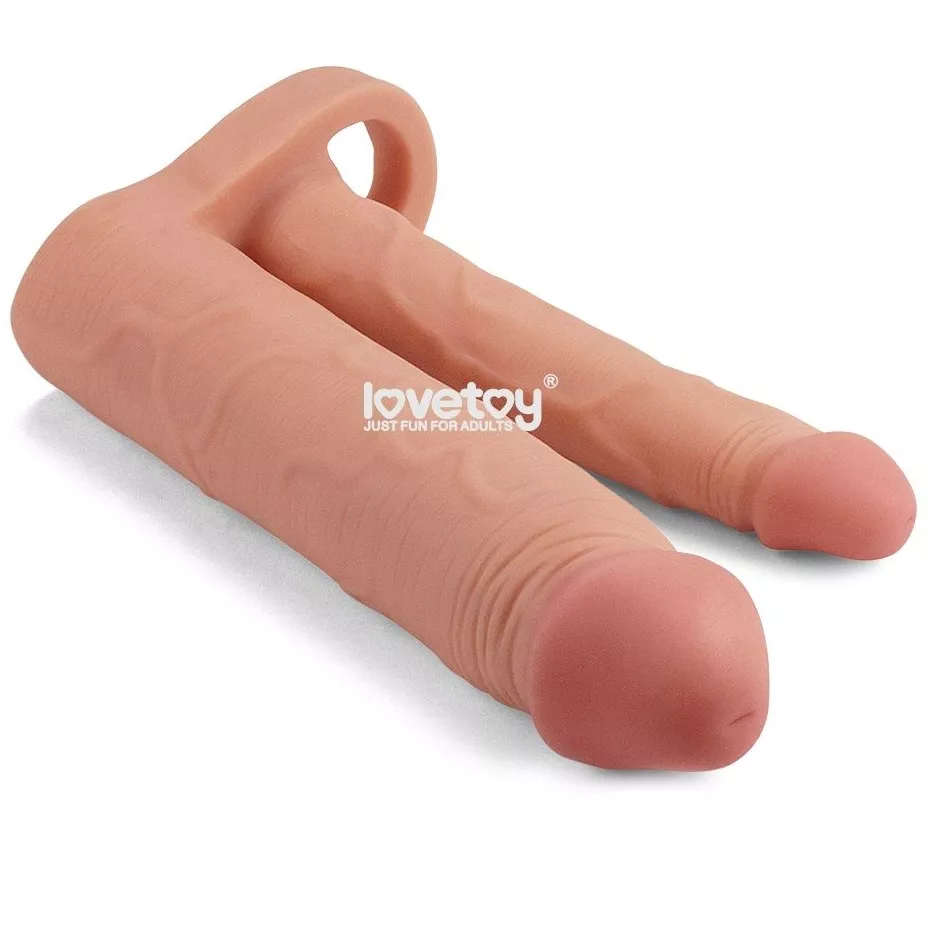 ТЕЛЕСНАЯ НАСАДКА ДЛЯ ДВОЙНОГО ПРОНИКНОВЕНИЯ ADD 2 PLEASURE X TENDER DOUBLE PENIS SLEEVE 20 СМ. Вид 4.