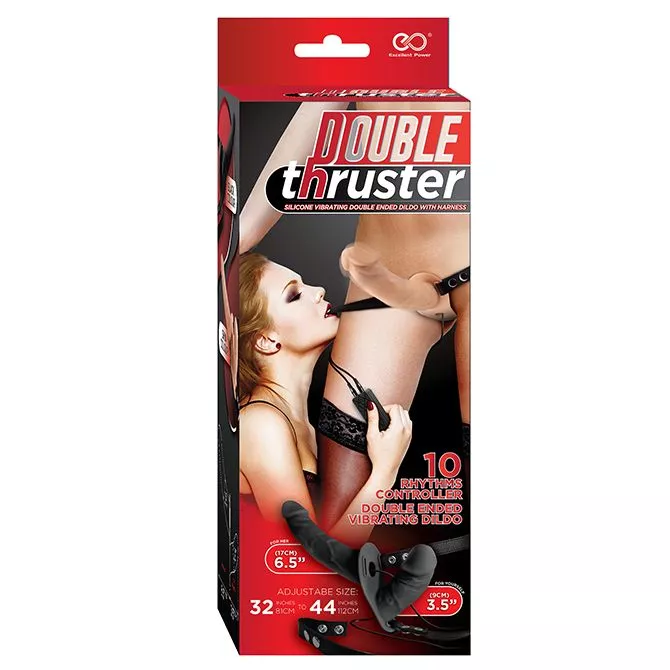 ТЕЛЕСНЫЙ СТРАПОН С ВИБРАЦИЕЙ И ВАГИНАЛЬНОЙ ПРОБКОЙ DOUBLE THRUSTER VIBE WITH HARNESS 17 СМ. Вид 2.