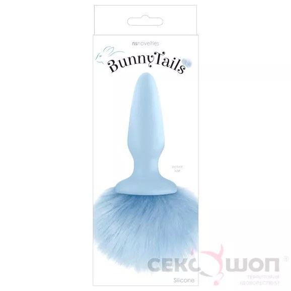 АНАЛЬНАЯ ПРОБКА С ГОЛУБЫМ ЗАЯЧЬИМ ХВОСТОМ BUNNY TAILS BLUE. Вид 2.