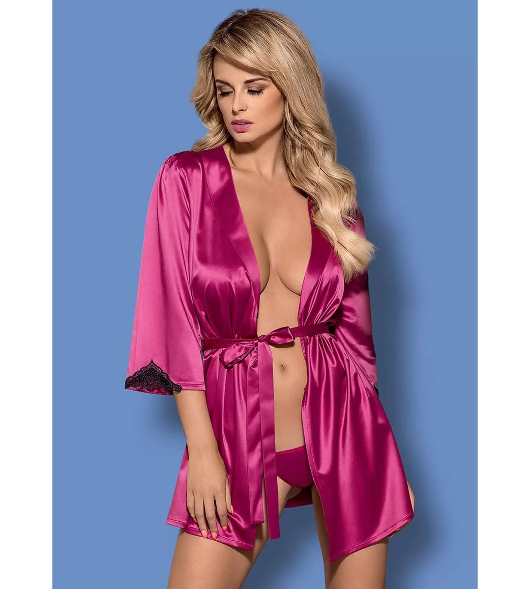 ХАЛАТИК SATINIA С КРУЖЕВНЫМИ ВСТАВКАМИ НА РУКАВАХ (L-XL, РОЗОВЫЙ). Вид 1.