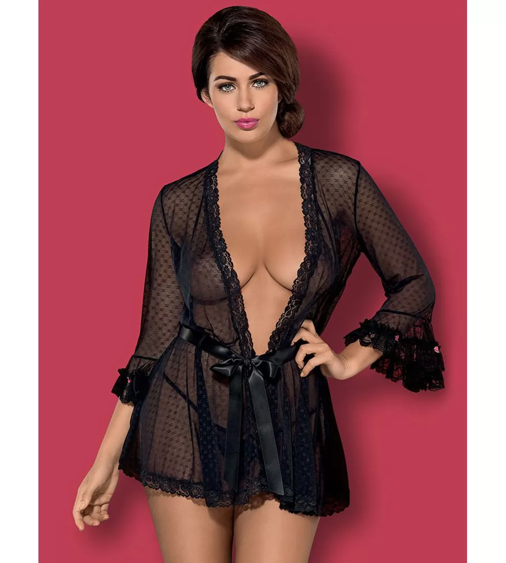 ПЕНЬЮАР С ТРУСИКАМИ PICCOROSA (L-XL, ЧЕРНЫЙ). Вид 1.