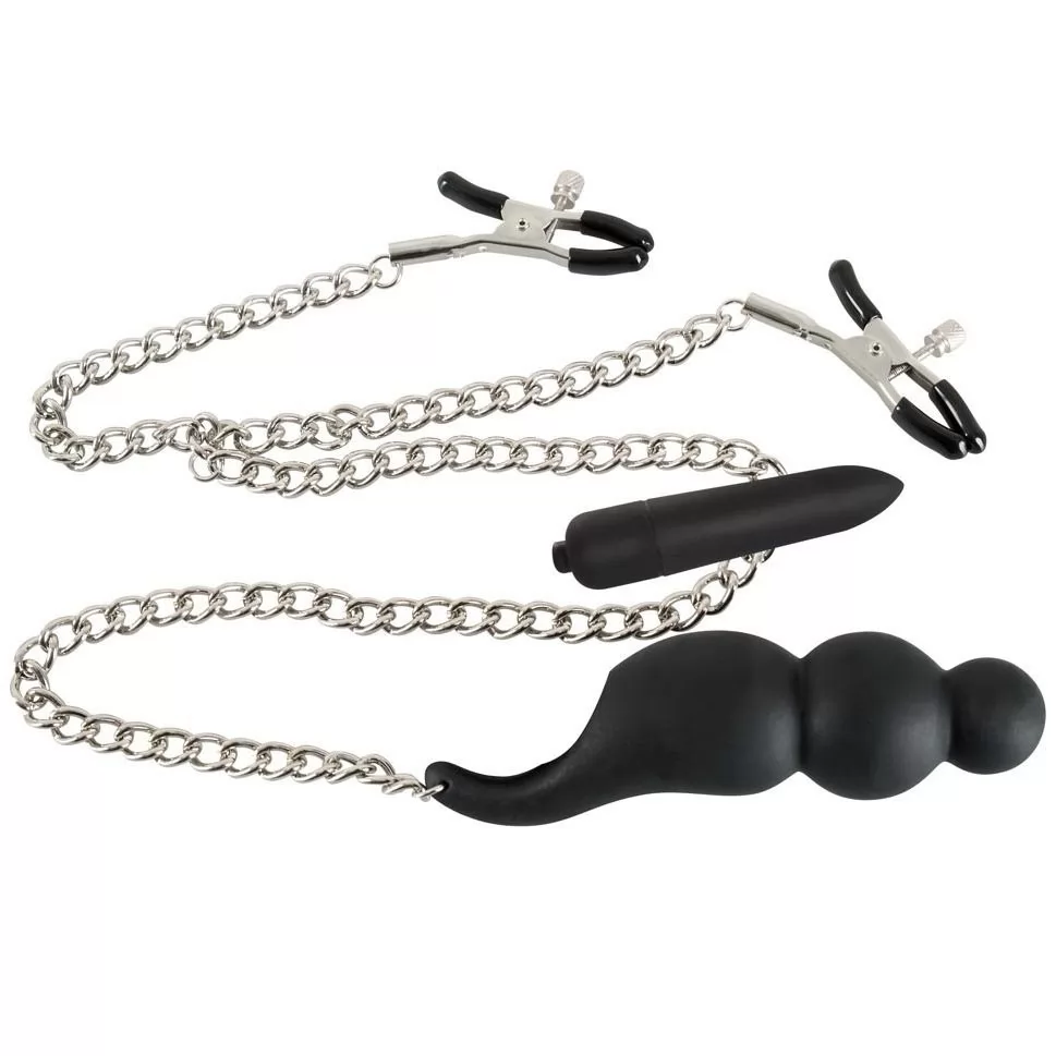 ЗАЖИМЫ НА СОСКИ С ВИБРАТОРОМ НА ЦЕПОЧКЕ NIPPLE CLIPS. Вид 2.
