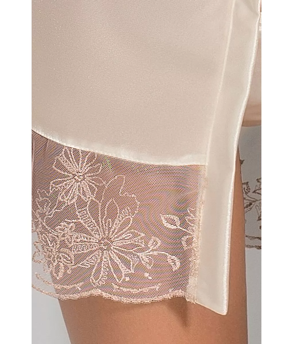 СЕКСУАЛЬНЫЙ ПЕНЬЮАР LOTUS С ЗАВЯЗКАМИ В ОБЛАСТИ ГРУДИ (XXL-XXXL, КРЕМОВЫЙ). Вид 2.