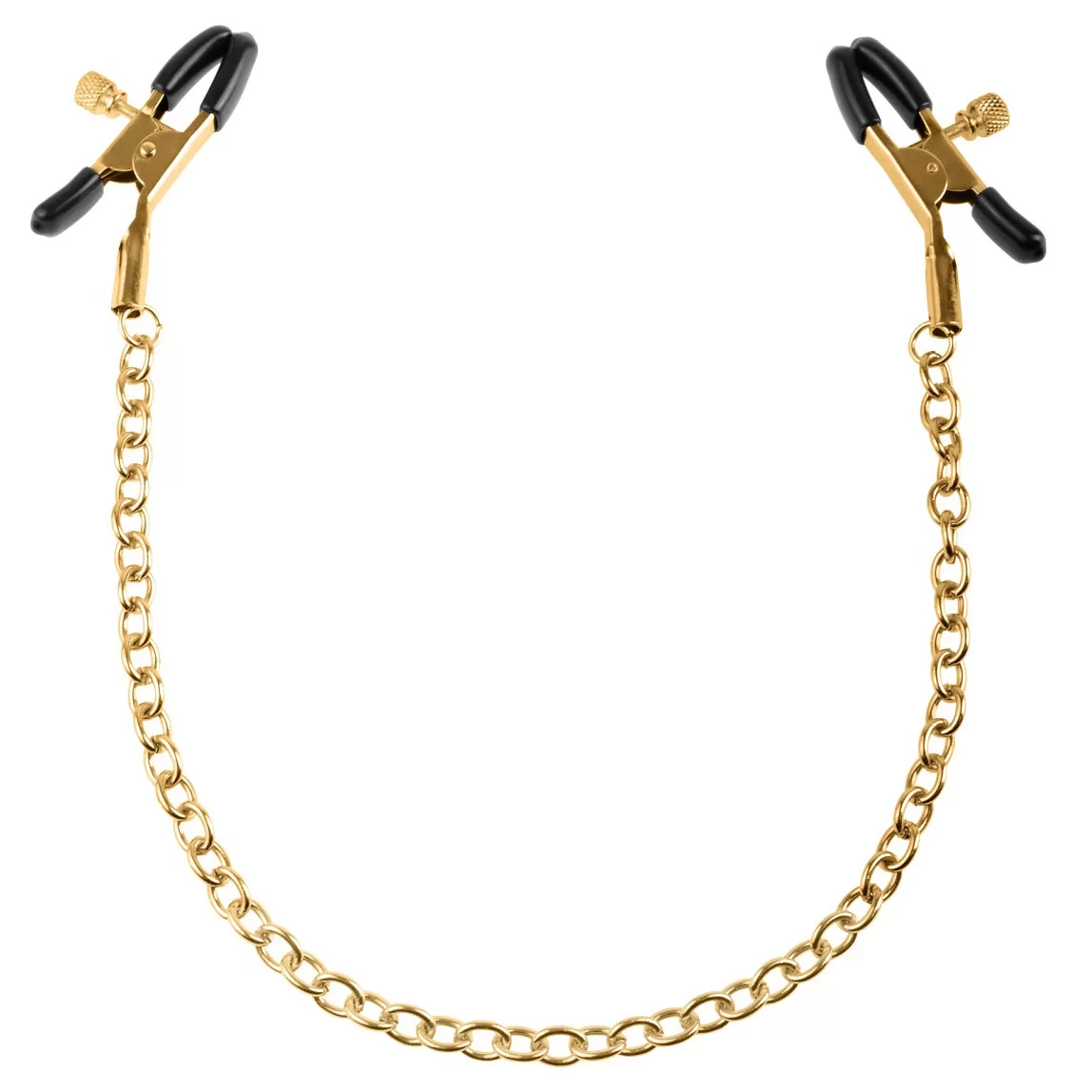 ЧЁРНЫЕ С ЗОЛОТОМ ЗАЖИМЫ НА СОСКИ GOLD CHAIN NIPPLE CLAMPS. Вид 1.