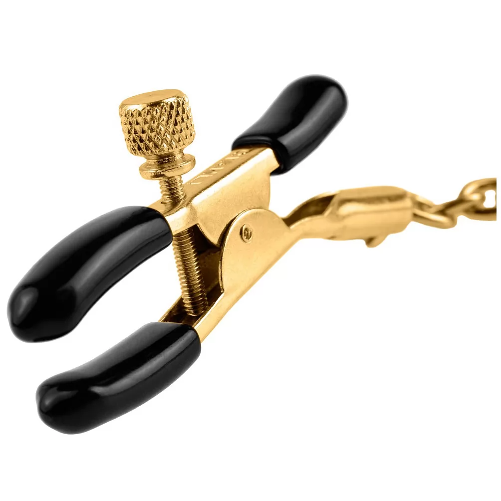 ЧЁРНЫЕ С ЗОЛОТОМ ЗАЖИМЫ НА СОСКИ GOLD CHAIN NIPPLE CLAMPS. Вид 2.