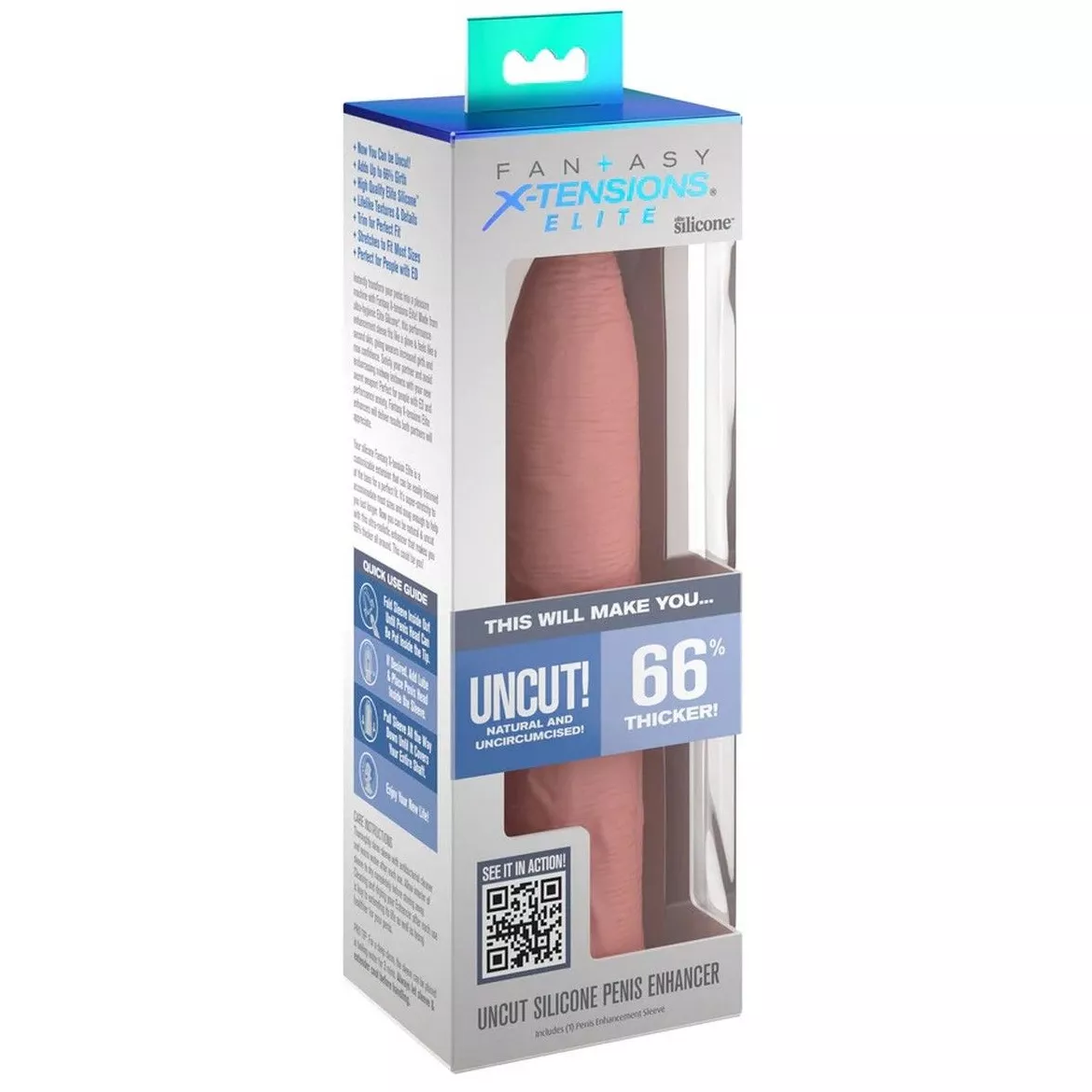 ТЕЛЕСНАЯ НАСАДКА-УДЛИНИТЕЛЬ UNCUT SILICONE PENIS ENHANCER 17,8 СМ. Вид 2.