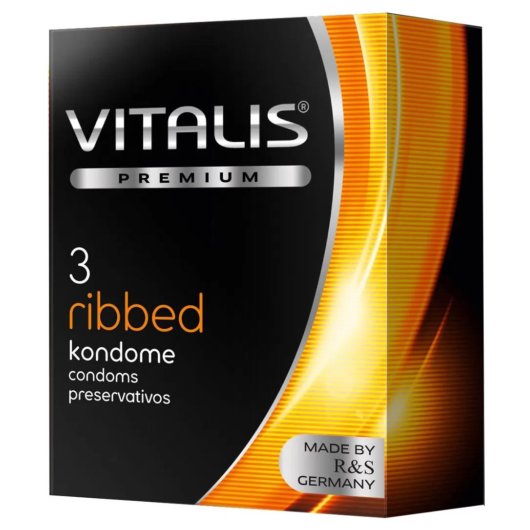 РЕБРИСТЫЕ КОНДОМЫ VITALIS PREMIUM RIBBED (3 ШТ.). Вид 1.