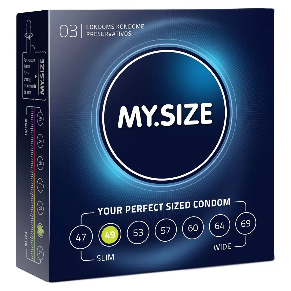 КОНДОМЫ НЕБОЛЬШОГО РАЗМЕРА MY.SIZE ШИРИНОЙ 49 ММ (3 ШТ.). Вид 1.