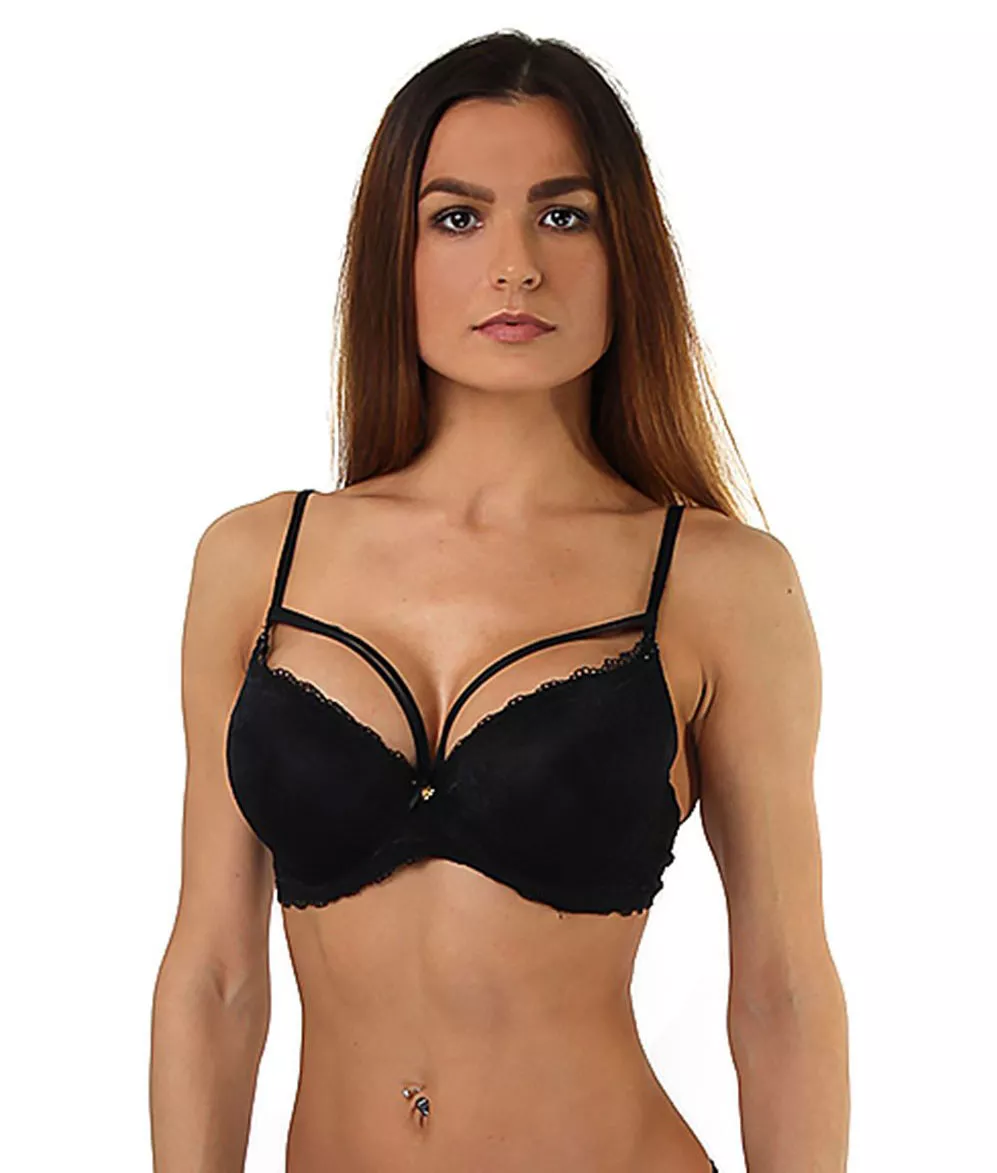 ЧЕРНЫЙ БЮСТГАЛЬТЕР-ОВЕРЛЭЙ С PUSH-UP (36 D). Вид 1.
