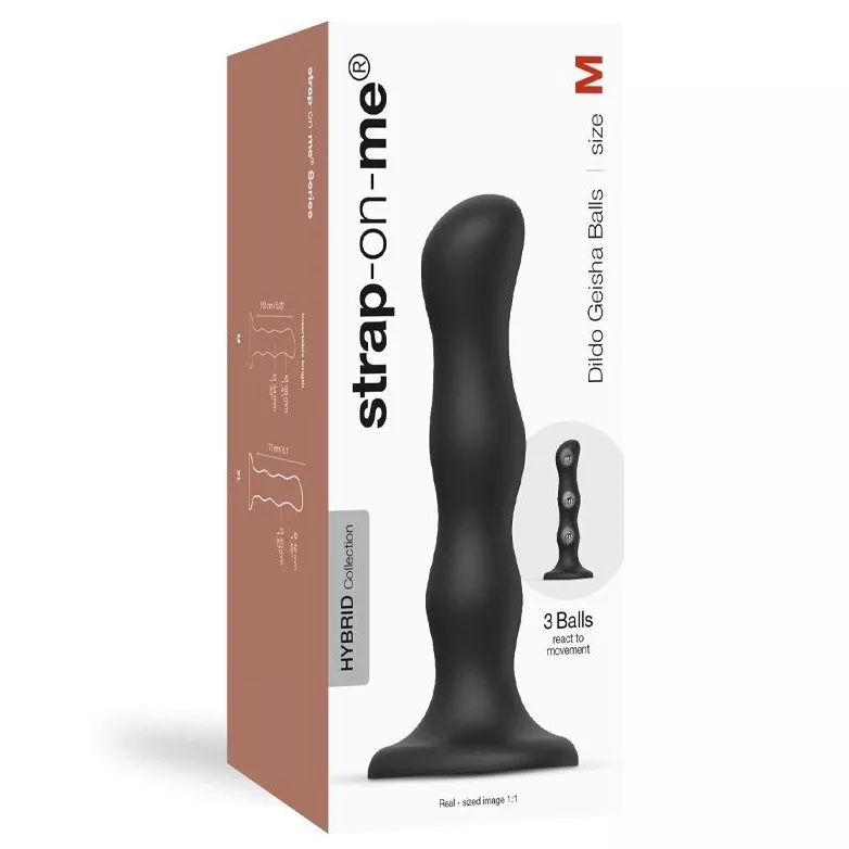 ЧЕРНАЯ НАСАДКА STRAP-ON-ME DILDO GEISHA BALLS SIZE M. Вид 3.