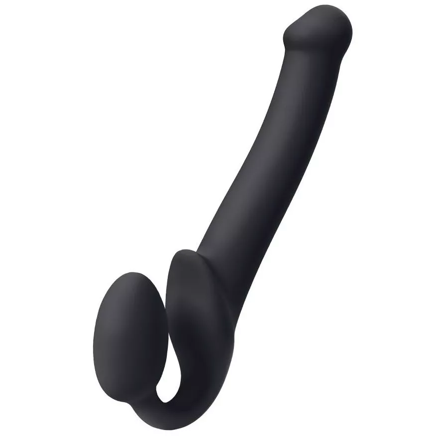 ЧЕРНЫЙ БЕЗРЕМНЕВОЙ СТРАПОН SILICONE BENDABLE STRAP-ON SIZE M. Вид 1.