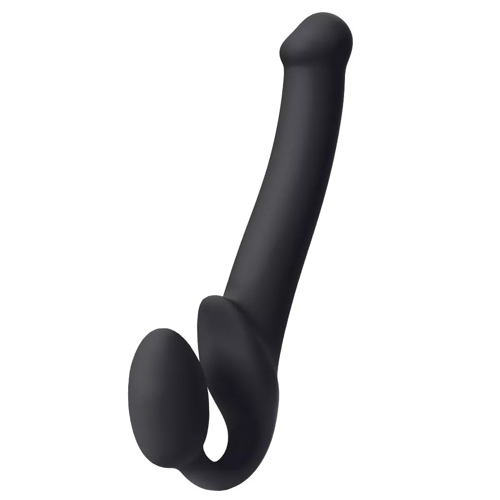 ЧЕРНЫЙ БЕЗРЕМНЕВОЙ СТРАПОН SILICONE BENDABLE STRAP-ON SIZE M. Вид 2.