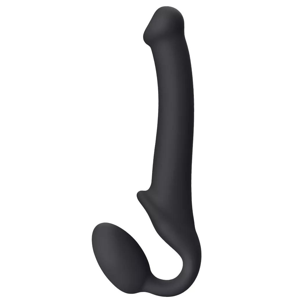 ЧЕРНЫЙ БЕЗРЕМНЕВОЙ СТРАПОН SILICONE BENDABLE STRAP-ON SIZE M. Вид 4.