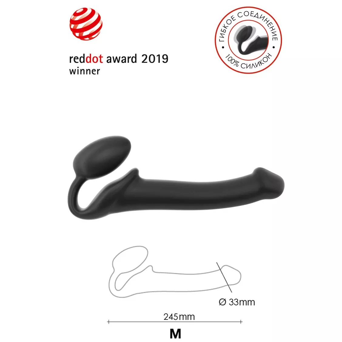 ЧЕРНЫЙ БЕЗРЕМНЕВОЙ СТРАПОН SILICONE BENDABLE STRAP-ON SIZE M. Вид 5.