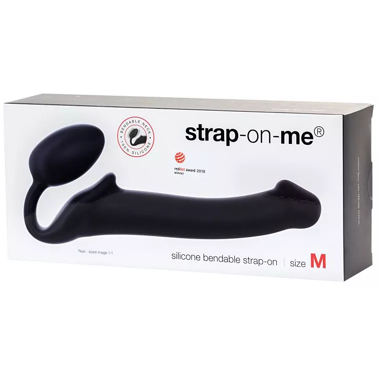 ЧЕРНЫЙ БЕЗРЕМНЕВОЙ СТРАПОН SILICONE BENDABLE STRAP-ON SIZE M. Вид 7.