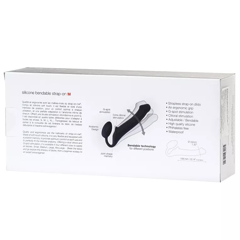 ЧЕРНЫЙ БЕЗРЕМНЕВОЙ СТРАПОН SILICONE BENDABLE STRAP-ON SIZE M. Вид 8.