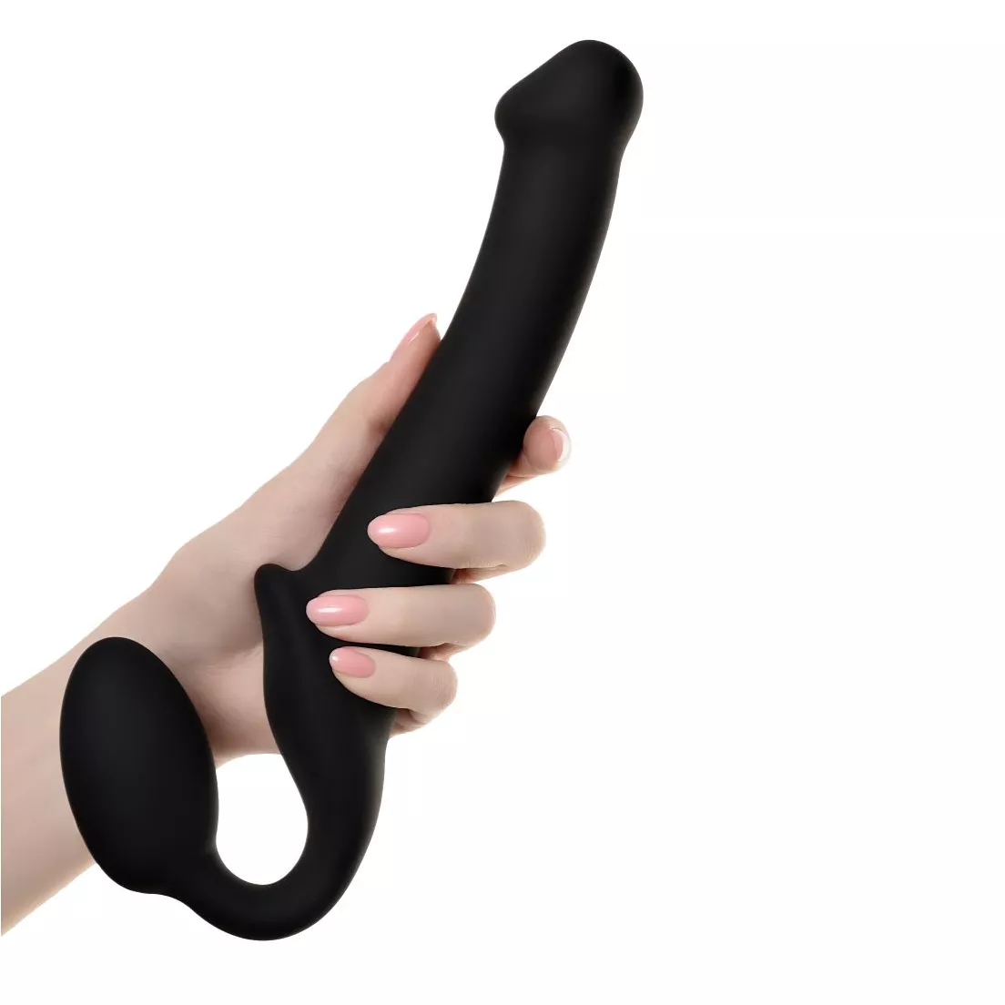 ЧЕРНЫЙ БЕЗРЕМНЕВОЙ СТРАПОН SILICONE BENDABLE STRAP-ON SIZE M. Вид 9.