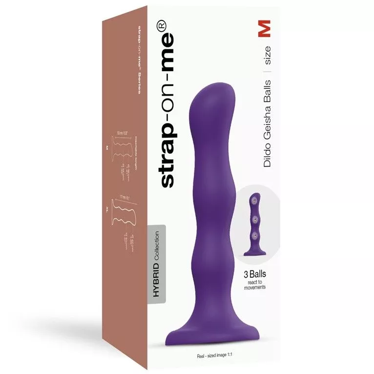 ФИОЛЕТОВАЯ НАСАДКА STRAP-ON-ME DILDO GEISHA BALLS SIZE M. Вид 3.