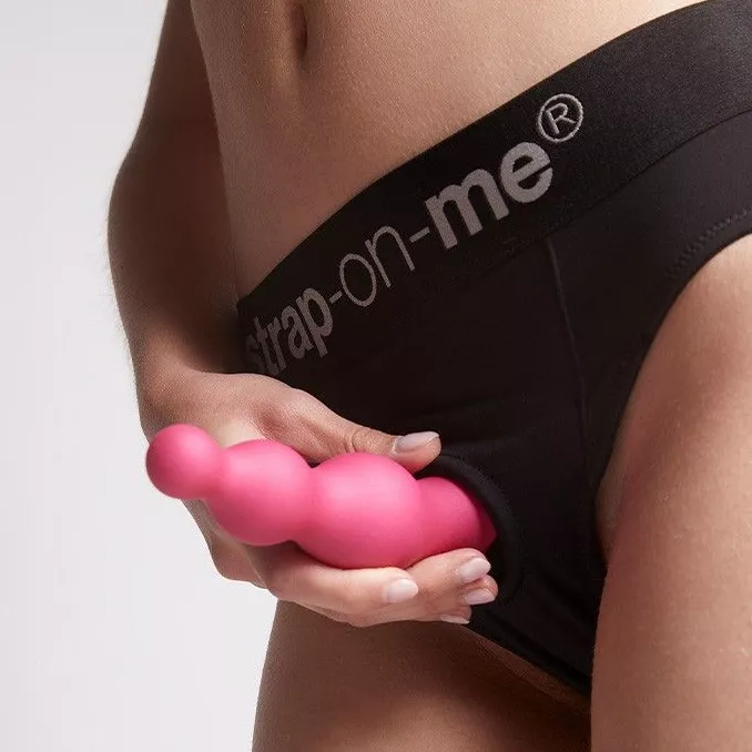 РОЗОВАЯ НАСАДКА STRAP-ON-ME DILDO PLUG BEADS SIZE L. Вид 1.
