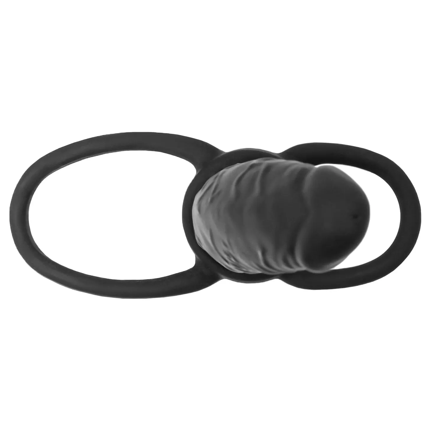 ЧЕРНАЯ НАСАДКА НА ПЕНИС ДЛЯ ДВОЙНОГО ПРОНИКНОВЕНИЯ BLACK RED 16,5 СМ. Вид 4.